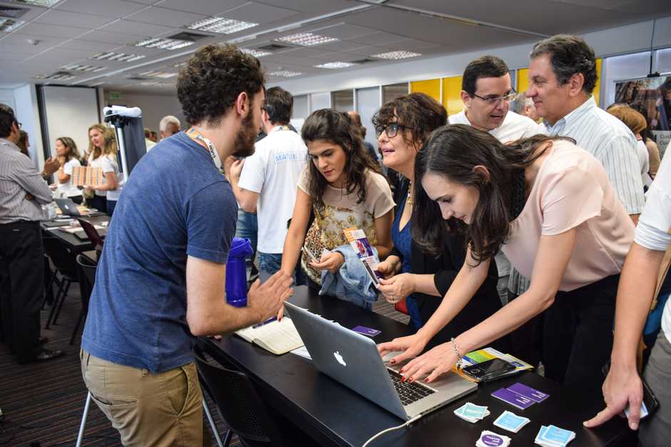 Demoing the project at Cubo, an incubator and space for entrepreneurship in São Paulo